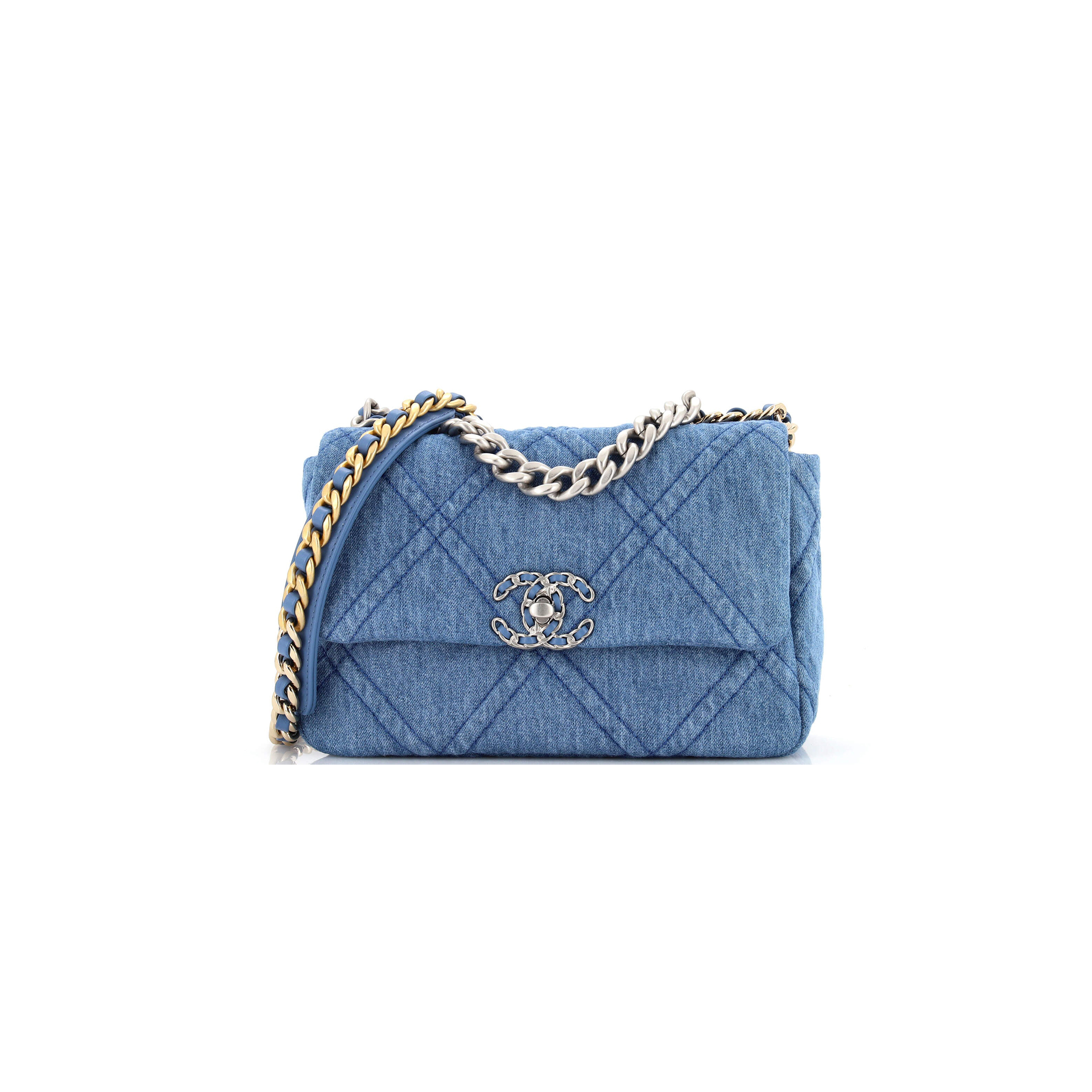 CHANEL BLUE QUILTED DENIM CHANEL 19 FLAP BAG AS1160 (26*16*9cm)